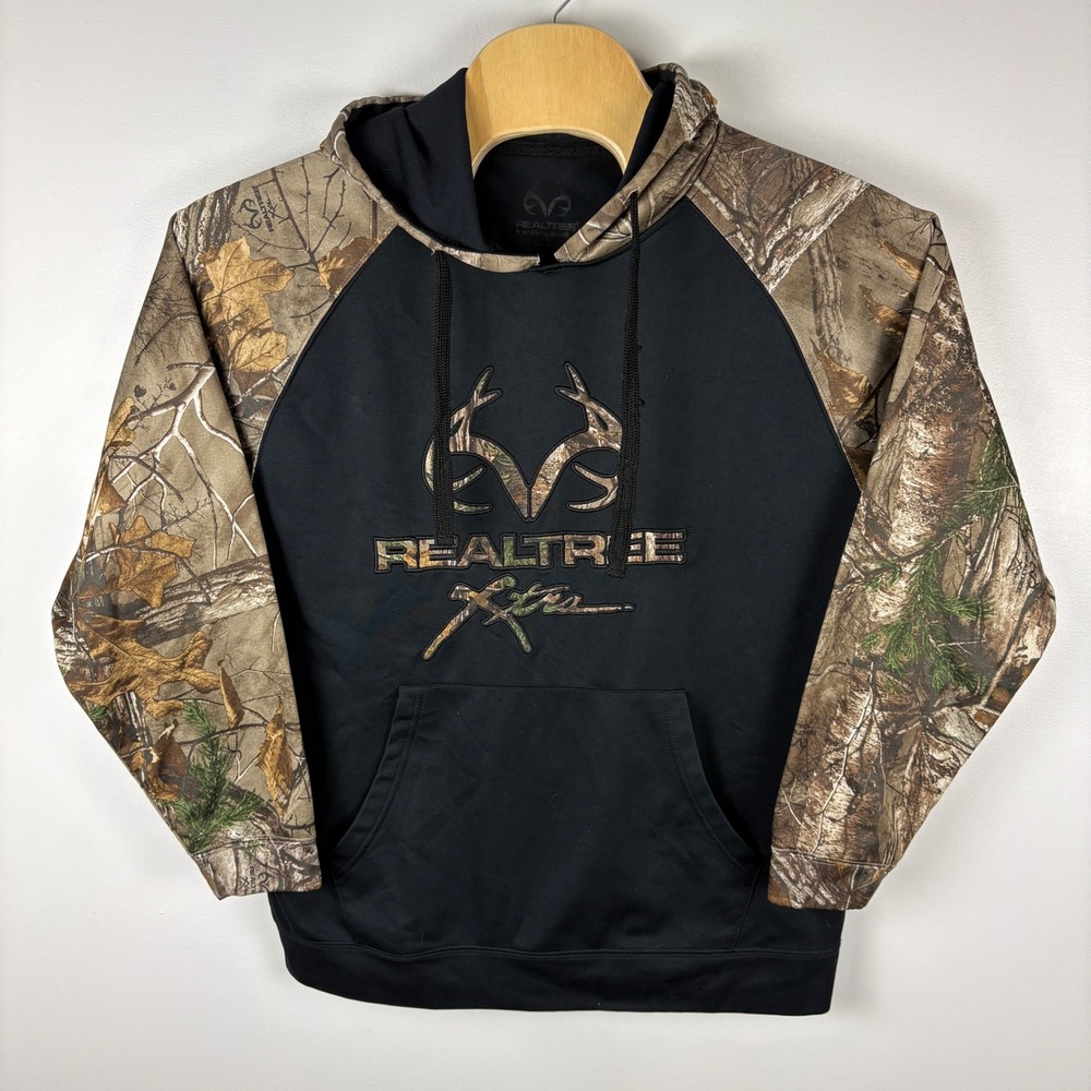 Realtree Camouflage Sleeve Hoodie Black Pullover Men's Size L